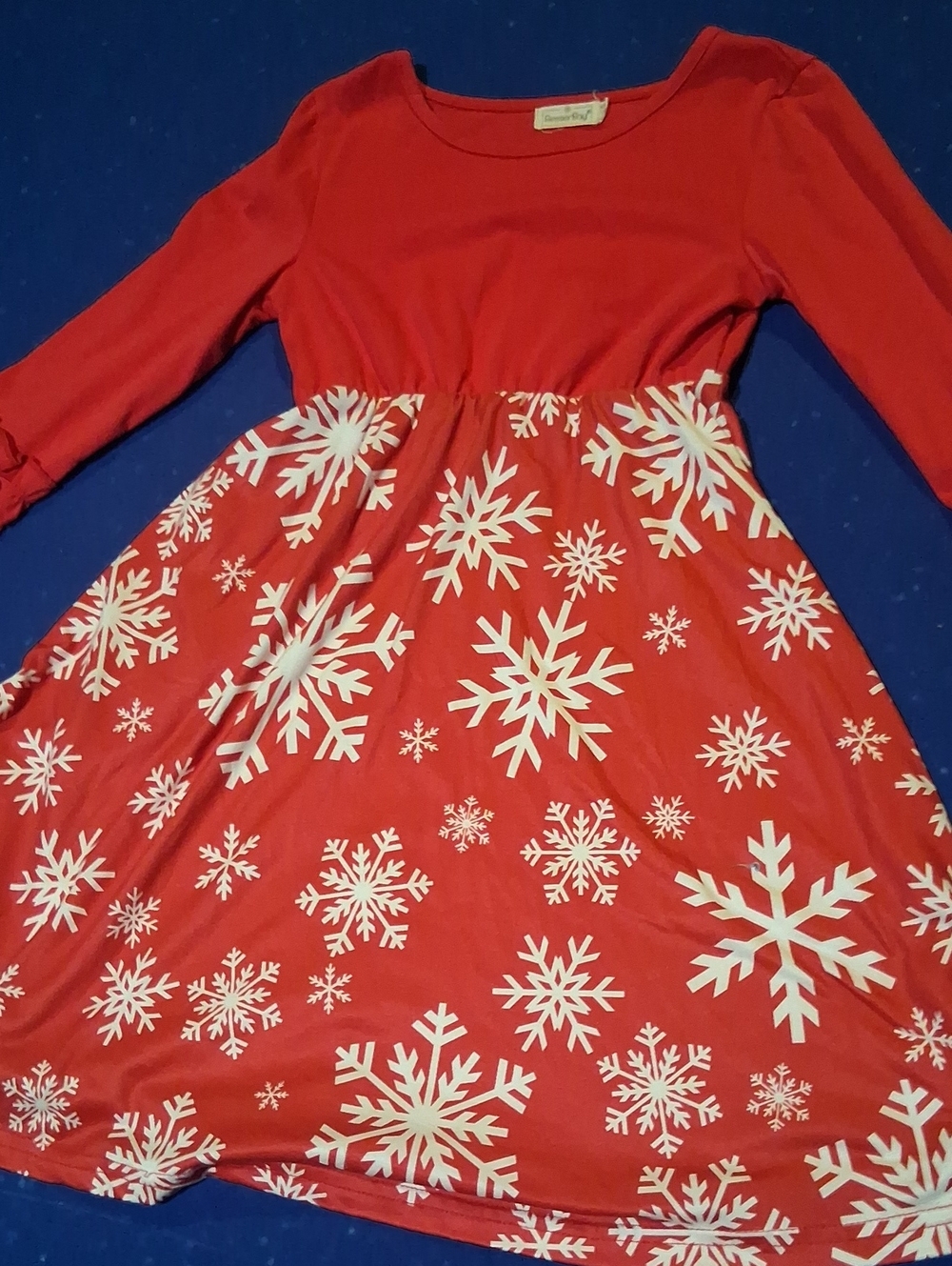 Girls Red Snowflake Holiday Dress with Long Sleeves
